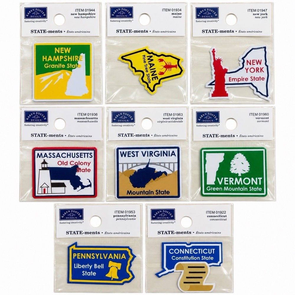 Karen Foster STATE-ments 8pc State Scrapbook Embellishments Stickers Travel NOS